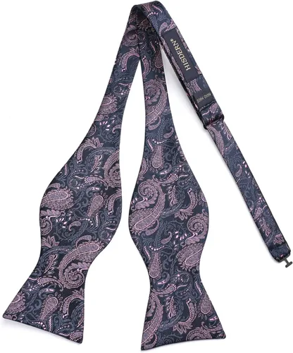 Vista 136 de HISDERN Pajaritas para hombre, corbatín de cachemira para hombre, corbata de lazo y bolsillo cuadrado, juego formal de esmoquin para boda