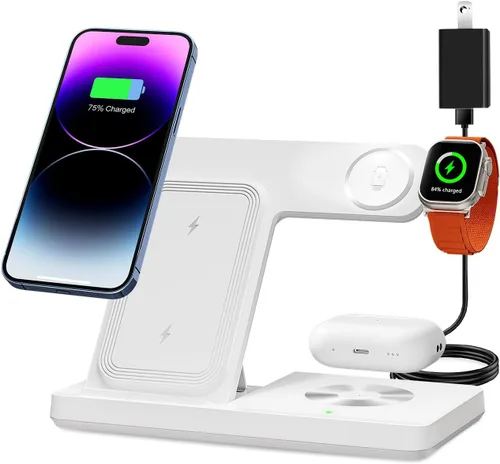 Vista 8 de Cargador inalámbrico, estación de carga 3 en 1 para múltiples dispositivos, base de carga para iPhone serie 8-16, Apple Watch, AirPods Pro 3 2