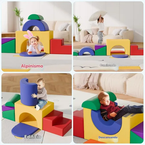 Vista 6 de TOLEAD Juego de bloques de espuma suave para escalar – Gran set de juguetes de juego suave 5-en-1 con arco para escalar, gatear y deslizarse