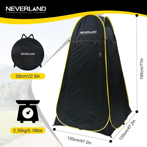 Vista 5 de NEVERLAND Tienda de campaña de ducha desplegable de privacidad, tienda de campaña portátil para ducha, vestidor, baño, refugio de lluvia al aire