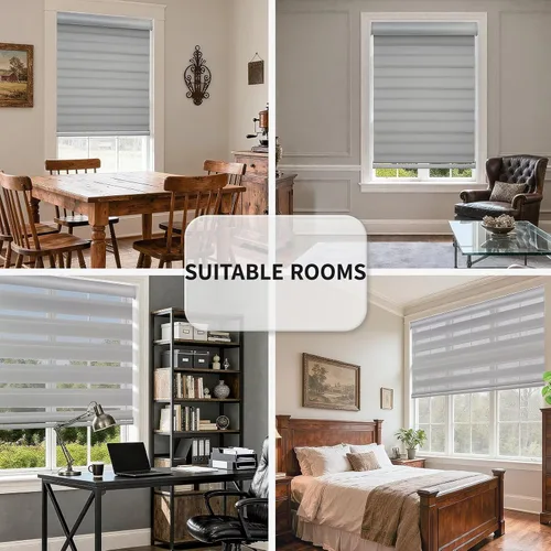 Vista 6 de MYshade Persianas Cebra sin Cordón con Función de Parada Libre - Doble Capa de Filtrado de Luz y Privacidad con Cortinas Translúcidas para Día y Gris