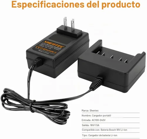 Vista 2 de Shentec Cargador de batería de iones de litio de 18 V compatible con Bosch
