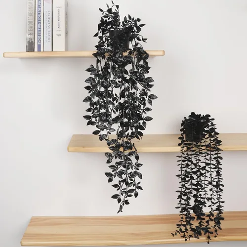 Vista 2 de Plantas colgantes artificiales negras en maceta, paquete de 3 plantas falsas para pared, hogar, habitación, oficina, decoración de interiores