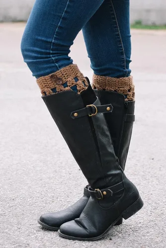 Vista 3 de Calentadores de piernas Invierno Arranque Puños diseño de cuadros y de Ganchillo con botones para mujer