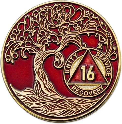 Vista 247 de 1 año Sobriety Mint Twisted Tree of Life Medallón de recuperación AA chapado en oro, chip/ficha - negro