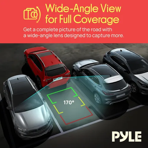 Vista 2 de Pyle - Cámara de respaldo de visión trasera para automóvil, cámara inversa compacta con líneas de escala de distancia, visión nocturna, lente