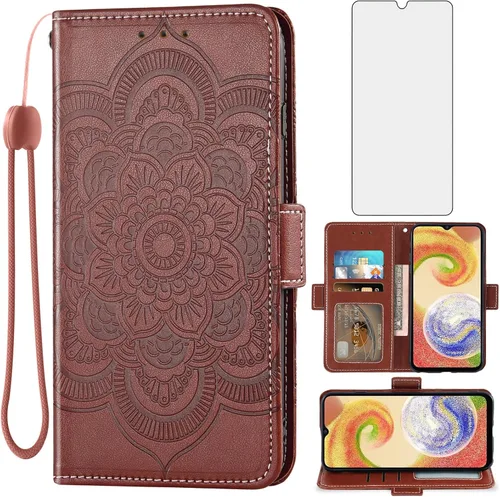 Vista 13 de Asuwish Funda de teléfono para Samsung Galaxy A04e con protector de pantalla de vidrio templado y soporte de cuero para tarjetas de crédito