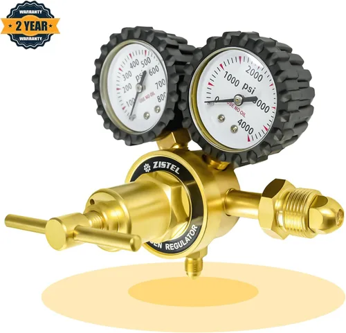 Vista 2 de Regulador de nitrógeno con manguera de 6.6 pies, 0-800 PSI, entrada CGA580