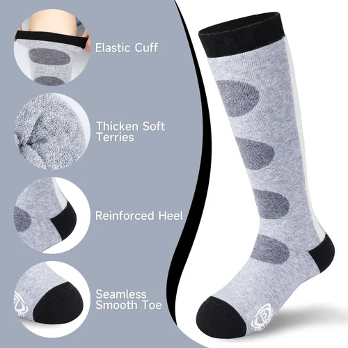 Vista 2 de Findway Calcetines de esquí para niños, lana merino (23 pares) calcetines de nieve OTC, cálidos para invierno, esquí, snowboard para niños y niñas