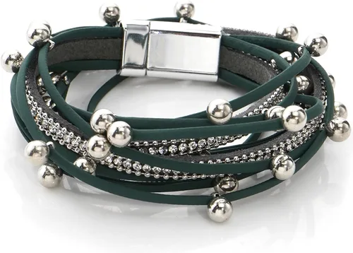 Vista 13 de Suyi Pulsera trenzada de cuero multicapa para mujer, con hebilla magnética Perla Caqui1
