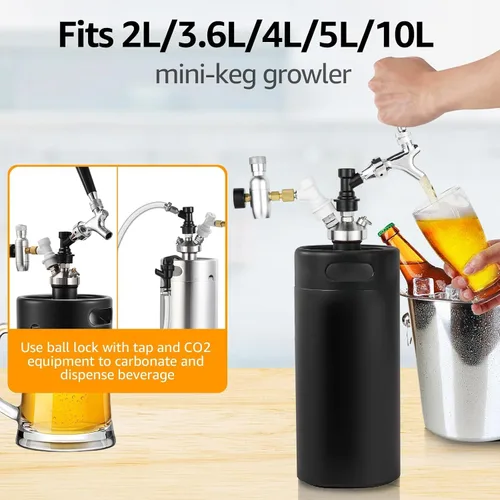 Vista 6 de Mini dispensador de barriles, lanza de barril de cerveza, acero inoxidable, bloqueo de bola doble, de ajuste rápido, mini lanza de barril