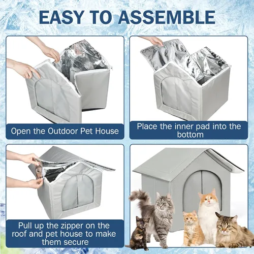 Vista 5 de Casa resistente y refrescante para gatos al aire libre, resistente a la intemperie y aislada para gatos al aire libre e interior, casa impermeable