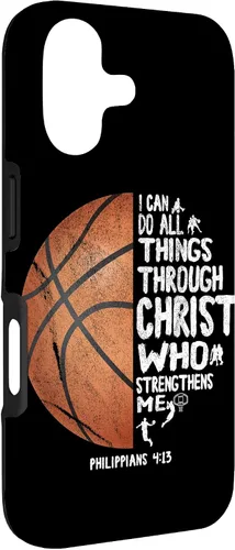 Vista 3 de Funda de baloncesto para iPhone 17 con texto en inglés "I can do All Things Through Christ Philippians