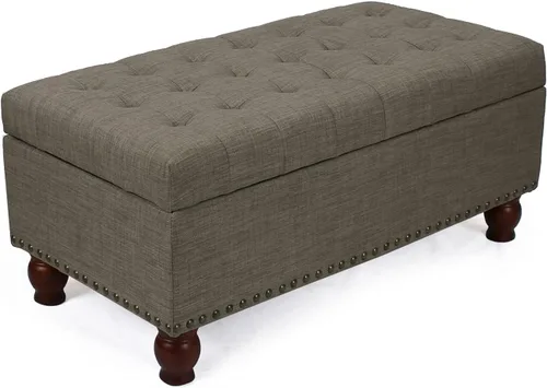 Vista 11 de Adeco Otomana de almacenamiento, banco tapizado rectangular de piel sintética con patas de madera, reposapiés, mesa de café para sala de estar Negro