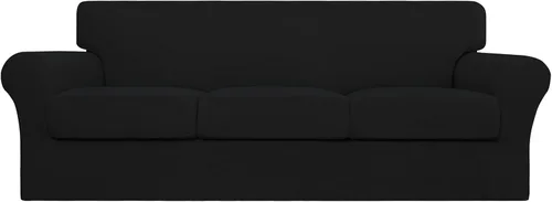 Vista 25 de Easy-Going Funda elástica de sofá de 4 piezas de gran tamaño para perros, funda de sofá lavable para 3 cojines separados, protector de muebles Negro