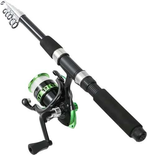 Vista 3 de Tripquips Caña de pescar, combo de 2 piezas de caña de pescar telescópica y carrete con alicates de pesca y agarre para labios, combo de carrete