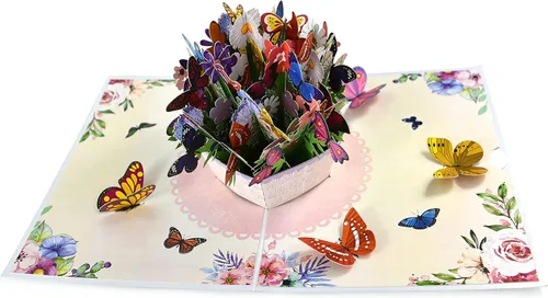 Vista 4 de Teabug Cards Cesta de coloridas mariposas emergentes, tarjeta de cumpleaños, tarjeta del día de la madre, tarjeta de recuperación, tarjeta