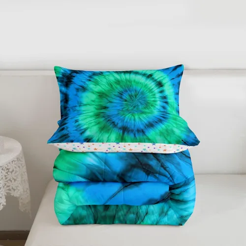Vista 7 de Erosebridal Colorido juego de ropa de cama con diseño psicodélico en espiral psicodélico, juego de edredón de teñido anudado degradado para niños