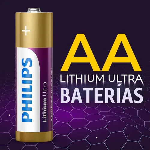 Vista 2 de PHILIPS Paquete de 8 baterías AA de litio, batería doble AA de litio de larga duración, pilas AA de alta capacidad de 1.5 V para dispositivos