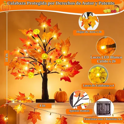 Vista 2 de Árbol de arce preiluminado de otoño con temporizador de luces de calabaza