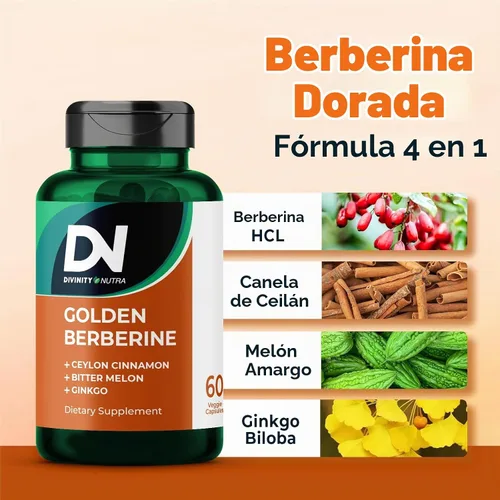 Vista 6 de Divinity Nutra Suplemento de berberina dorada 4 en 1 con canela, melón amargo ginkgo de Ceilán, 60 cápsulas fabricadas en Estados Unidos