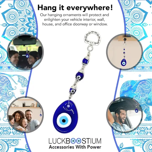 Vista 6 de LUCKBOOSTIUM Lucky Blue Evil Eye - Colgante colgante de ojo malvado, signo de protección y bendición, bonito dije para llaves del hogar, bolsa