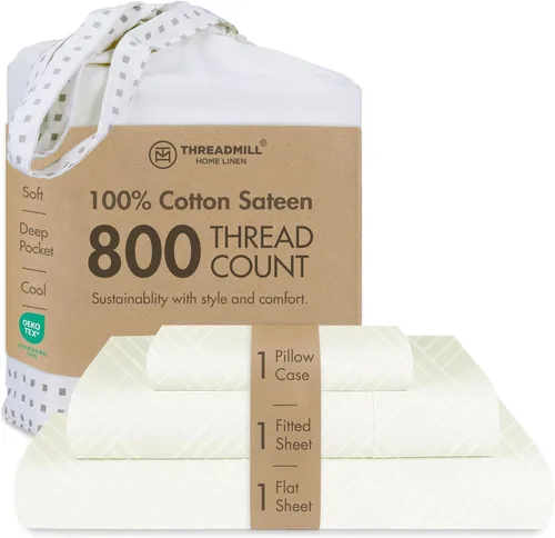 Vista 48 de Threadmill Sábanas para Cama Individual – 800 Número de Hilos Jacquard Celine Gris Oscuro, 100% Algodón Natural Juego de Cama de 3 Piezas a Rayas