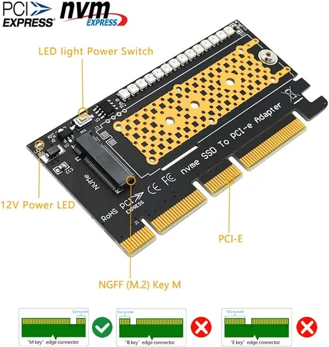 Vista 2 de HLT M.2 nvme SSD a PCI-E 4X/8X/16X adaptador con 3528 flash colorido LED