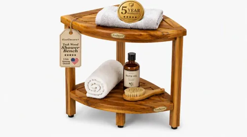 Vista 14 de EcoDecors Snazzy Corner Banco Taburete Asiento Silla de Ducha Impermeable de Madera de Teca Para Ducha Interior Proporciona Seguridad