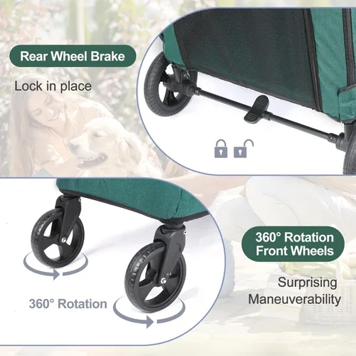 Vista 3 de Timati Cochecito grande de 4 ruedas para perros, cochecito plegable para mascotas, asa ajustable, entrada de cremallera, cochecito de malla