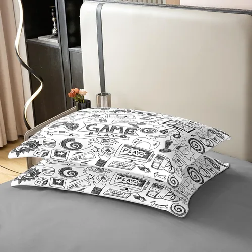 Vista 5 de Funda de edredón reversible de 100% algodón para videojuegos, tamaño individual, juego de ropa de cama de dibujos animados de gamepad para niños