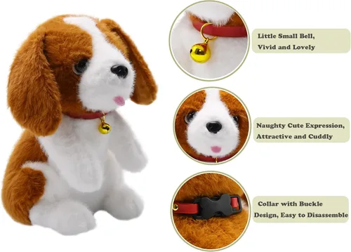 Vista 3 de Adorable animal de peluche de Beagle ultrasuave y esponjoso, peluche de perro pequeño con lengua rosa diminuta que asoma, regalos encantadores