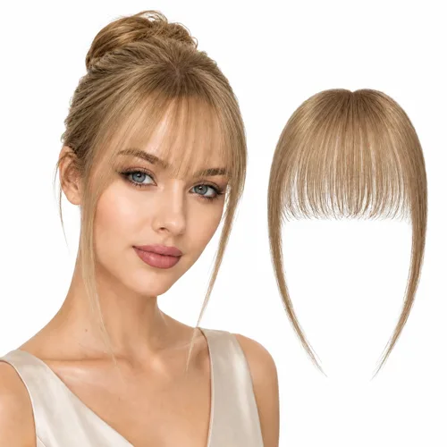 Vista 8 de Anemone - Cubrecabello humano de 10 pulgadas con flequillo francés para mujer, base de encaje para mujer, tuppe, ligero y lacio, parte media para 1b