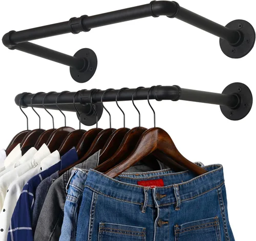 Vista 8 de WEBI Perchero de Ropa Montado en la Pared, Perchero de Tubo Industrial de 20 Pulgadas para Colgar, Barra de Ropa de Hierro Resistente, Varilla