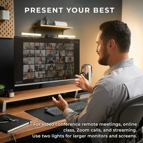 Vista 2 de HumanCentric Iluminación de videoconferencia, luz solo complementaria para transmisión y videoconferencia, el kit solo para complemento requiere un