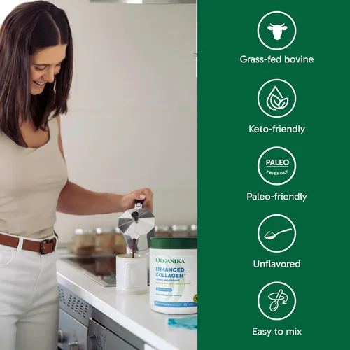 Vista 4 de Organika Polvo de péptidos de colágeno hidrolizados mejorados: polvo de colágeno sin sabor de fácil absorción para piel, cabello, uñas