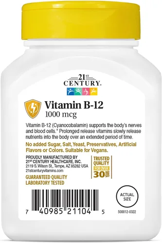 Vista 5 de 21st Century B 12 tabletas de liberación prolongada de 1000 mcg, 110