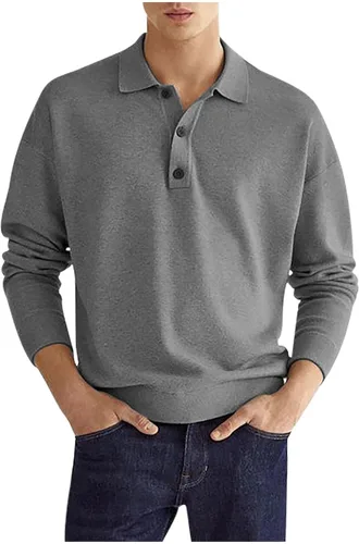 Vista 8 de Mens Shirts Casual Long Sleeve Solid Button Down T-Shirts Lightweight Collar Polo Shirt Loose Pullover Henley Tee