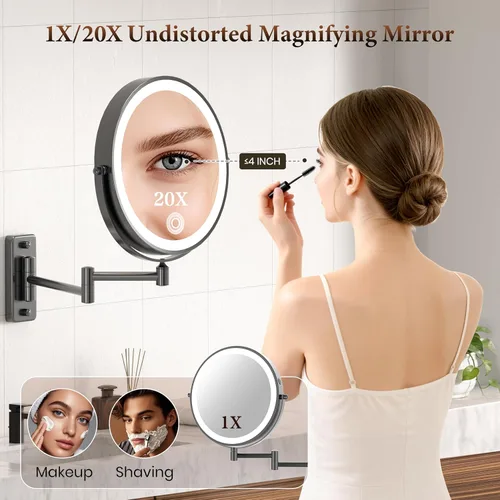 Vista 3 de Espejo de maquillaje iluminado grande de 9 pulgadas, espejo de aumento recargable de 5000 mAh con 3 luces de color regulables al tacto, brazo