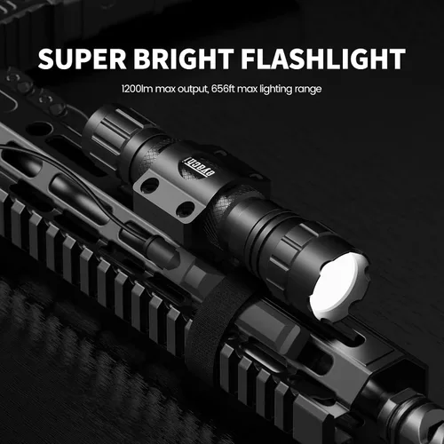 Vista 3 de Feyachi FL22 linterna táctica de 1200 lúmenes con luz led M Lock montaje con riel Ar linterna con interruptor de presión