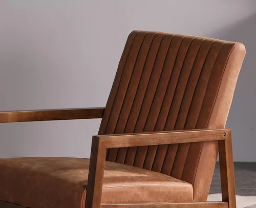 Vista 8 de CIMOTA Mecedora moderna de cuero de mediados de siglo, silla tapizada con brazo con asiento acolchado, marco de madera, cómoda mecedora para sala
