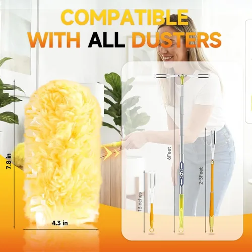 Vista 6 de Recambios de plumero compatibles con asas Swiffer, 100 unidades, 1 mango Heavy Duty Fluffy Microfiber,Disposable Dusting Pads for Cleaning Blinds