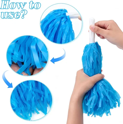 Vista 4 de Pompones de animadora a granel para deportes a granel de plástico para bailar y bailar, con asas de plástico para rooters que animan, animadoras