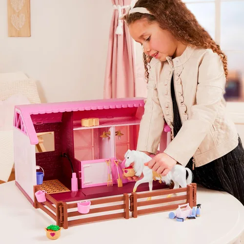 Vista 3 de Lori Philippa's Horse & Stable Set, Mini Doll Barn Playset, Rosa, Muñecas