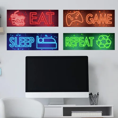 Vista 4 de Calcomanía de pared de videojuegos de neón, decoración de pared para niños, decoración de juegos para habitación de niños, videojuegos, arte