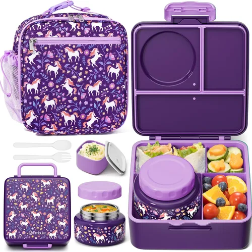 Vista 13 de Fimibuke Lonchera Bento para niños con tarro de comida, caja Bento a prueba de fugas con tarro de comida aislado de 8.5 onzas, bolsa de almuerzo