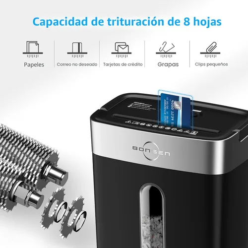 Vista 4 de BONSEN - Trituradora para oficina en casa, 8 hojas de papel, tarjetas de crédito, corte cruzado, uso doméstico, papelera de 4 galones, alto nivel