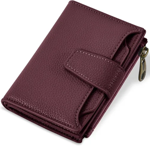 Vista 16 de Airkit Cartera para mujer, pequeña cartera de cuero para mujer, plegable, compacta, con bloqueo RFID, tarjetero de crédito, mini bolso de viaje