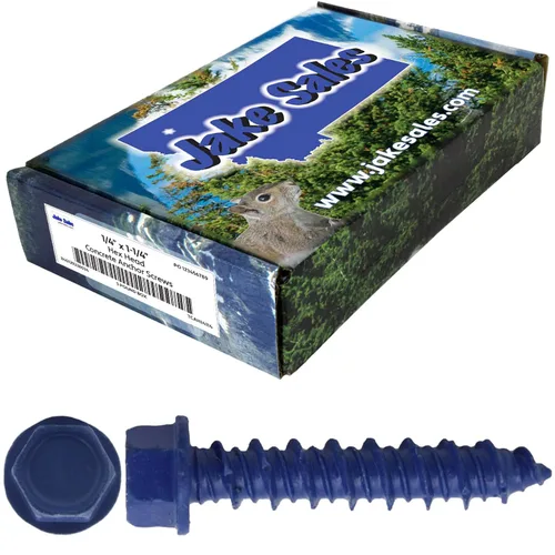 Vista 15 de Tornillos de anclaje de hormigón azul de 1/4 pulgadas x 1-1/4 pulgadas, acero al carbono endurecido, para interior y exterior, tornillos resistentes