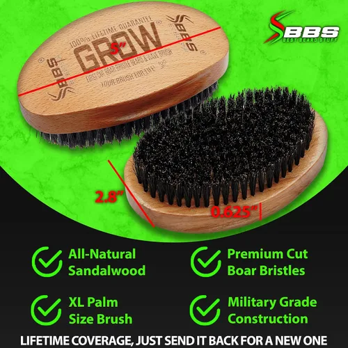 Vista 7 de GROW - Cepillo para barba y cepillo ondulado 360 para hombres, cerdas de jabalí naturales para cabello más completo y grueso, barba y bigote
